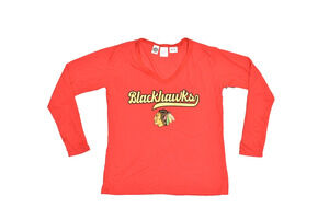 NEW NHL Chicago Blackhawks Ladies Red Long Sleeve V-Neck Top Size L Concepts